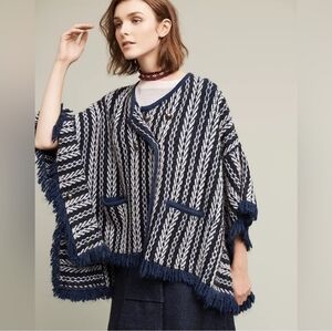 Anthropologie Sleeping On Snow Tajo Jacquard Poncho Sweater One Size